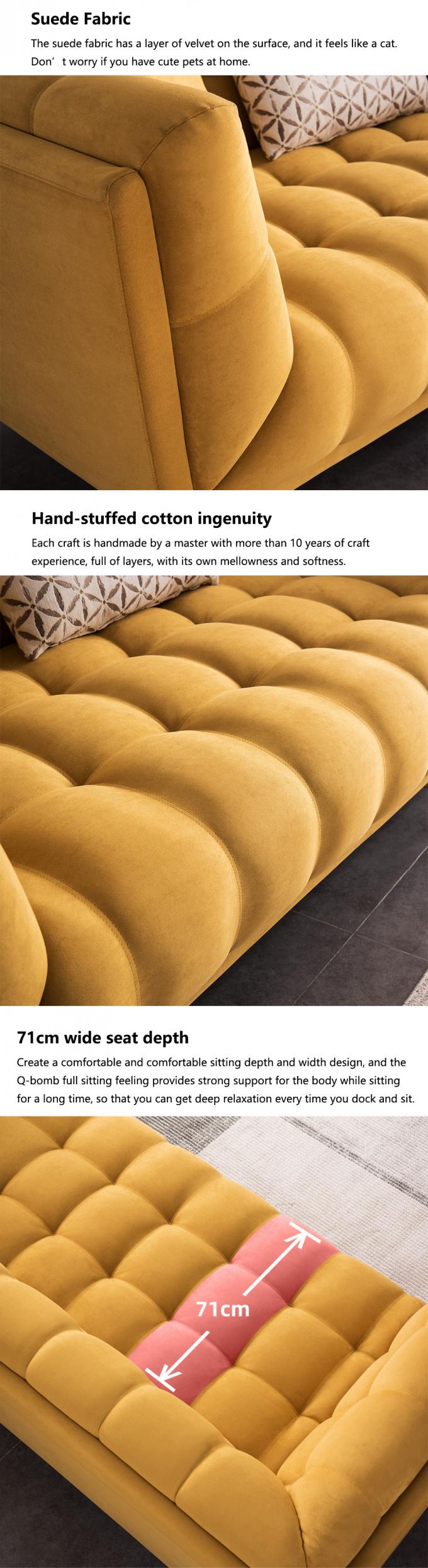 Tufted সেকশনাল Loveseat Sleeper সোফা বিছানা টানুন আউট হলুদ বেসমেট 2