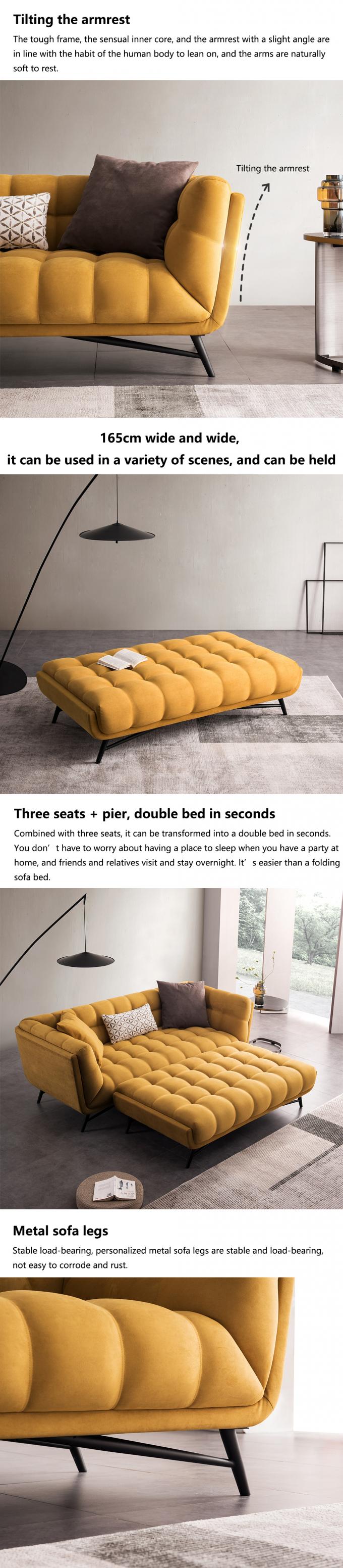 Tufted সেকশনাল Loveseat Sleeper সোফা বিছানা টানুন আউট হলুদ বেসমেট 3
