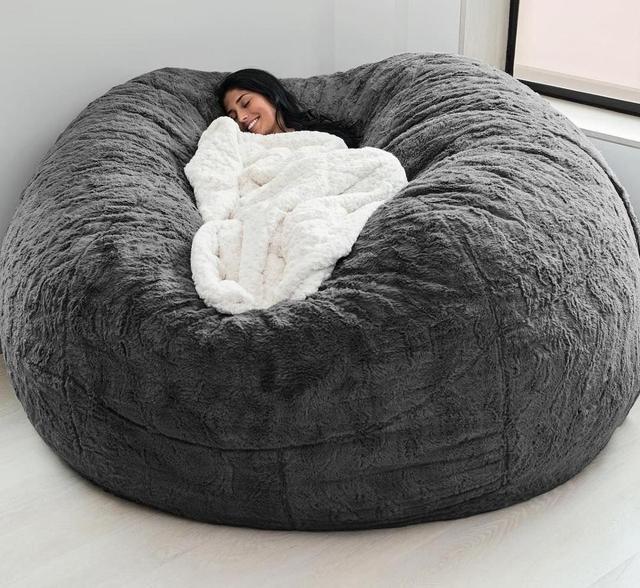 বহিরঙ্গন 7Ft Giant Bean Bag Lounge Chair নরম ভুয়া পশম ফ্যাব্রিক ইপিএস ফিল 6